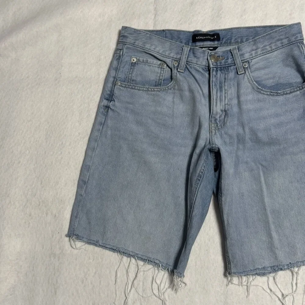 Aeropostale Baggy Jort Shorts Women’s 4 Blue Low Rise Baggy Denim Light Wash